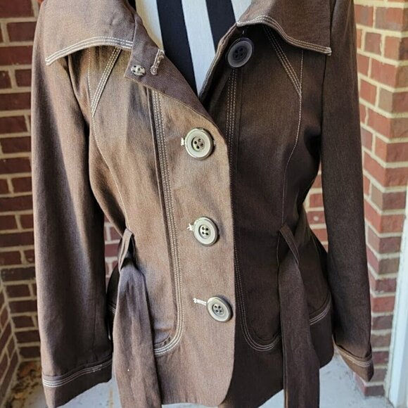 Robert Louis 90's Y2K Brown Belted Jacket - Cotton Stretch - Size S - Picture 7 of 8